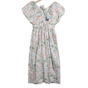 Society Social Crown & Ivy Charlotte Midi Dress Women 14‎ Blue Floral Coquette
